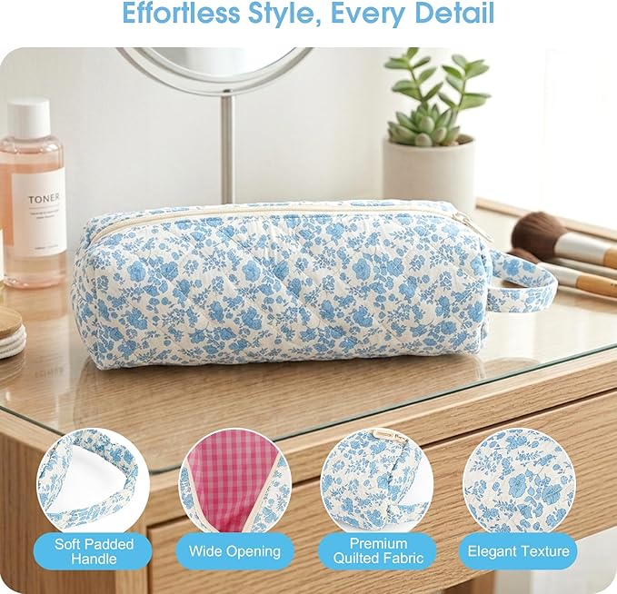 Hair Tools Travel Bag, Soft Compact Case Compatible with Dyson Airwrap & Shark Flexstyle, Curling Iron & Flat Iron Storage Organizer, 14" Portable Hair Accessories Bag（Blue Flower）