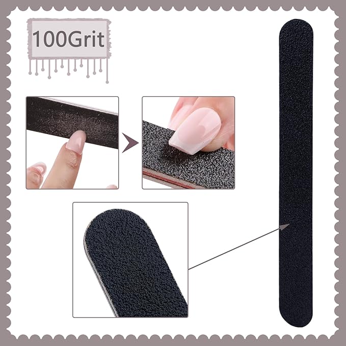 60 Pack Nail Files, Black 100/180 Grit Double Sides Emery Boards Nail File, Reusable Professional Manicure Tool for Home and Salon