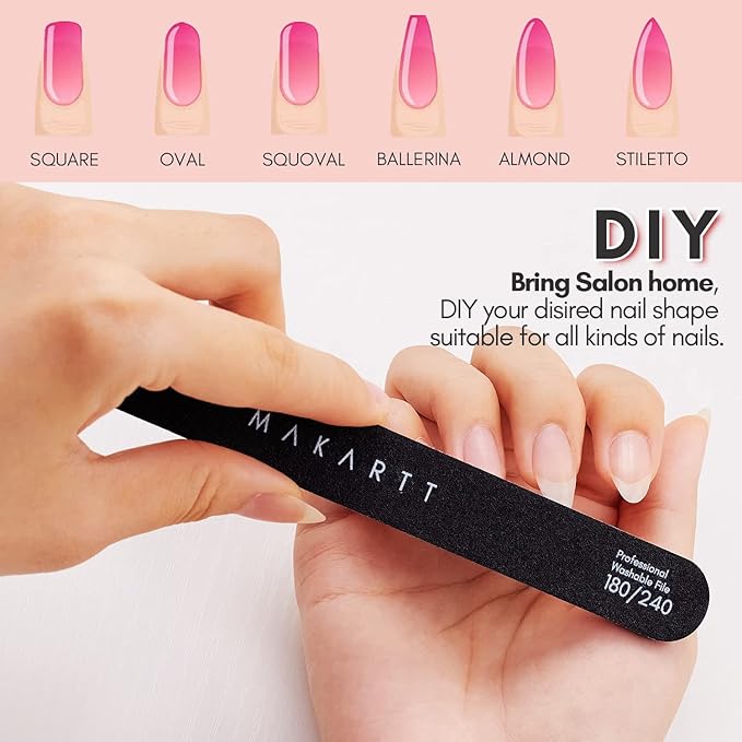 Makartt Nail File, 180/240 Grit Emery Boards for Nails, 10pcs Professional Washable Dual Sides Filer Kit for Natural Nails, Gentle Filing & Ultra-Fine Shining Manicure Tools