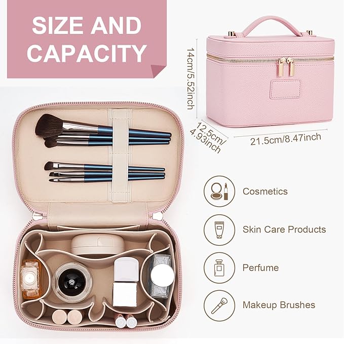 Makeup Bag Vanity Case for Women Leather Cosmetic Bag Travel Toiletry Bags Portable Makeup Organizer Case