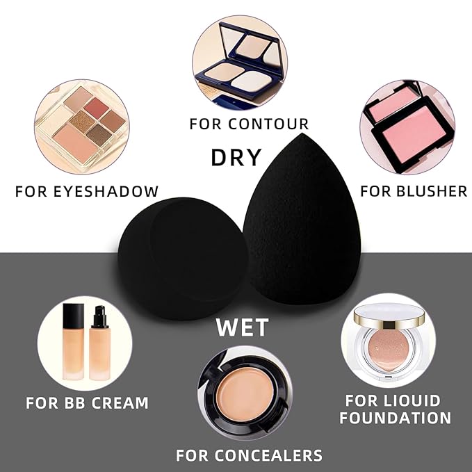Beauty Blender Makeup Sponge - 12 Pcs Makeup Sponge Set with Beauty Foundation Sponge Blender Holder, Flawless for Liquid, Cream, and Powder, Multi-Colored Makeup Sponges. (black)