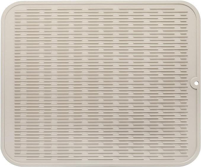 Silicone Dish Drying Mat for Multiple Usage,Easy clean,Eco-friendly,Heat-resistant Silicone Mat for Kitchen Counter or Sink,Refrigerator or Drawer Liner Tapioca XL 18 inches x 16 inches