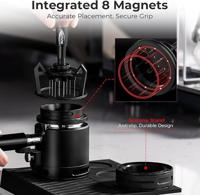 IKAPE Espresso Coffee V3 WDT Tool, 51mm Stirrer Distribution Tool, Equipped with 10-needle Stirrer, Adjustable Needle Height, Coffee Stirrer with Dosing Funnel & Stand