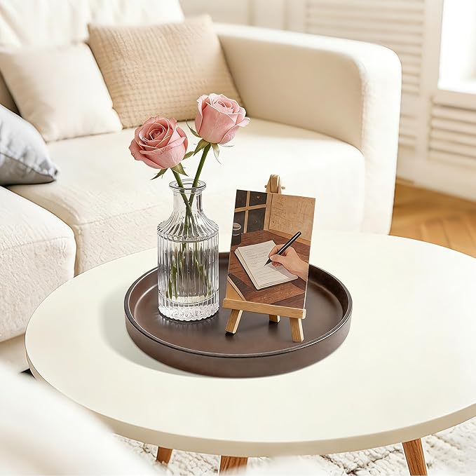 2 Pack 9" Bathroom and Vanity Tray, ABS Bathroom Counter Organizer， Coffee Table Decor for Perfume, Candles, Keys &More. Kitchen Countertop Organizer, Decorative Tray Soap Holder, Brown