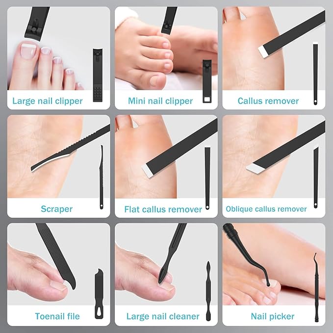 Premium 26-in-1 Manicure & Pedicure Kit – Stainless Steel Nail Clippers Set with Brown PU Leather Travel Case for Men & Women