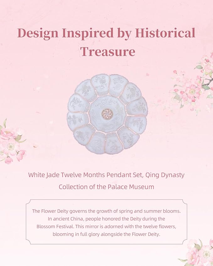 Twelve Flower Goddesses Compact Mirror, Mini Makeup Mirror with Small 2X Magnifying, Portable Double Sided Pocket Mirror for Purse, Pink Gifts for Women Girls