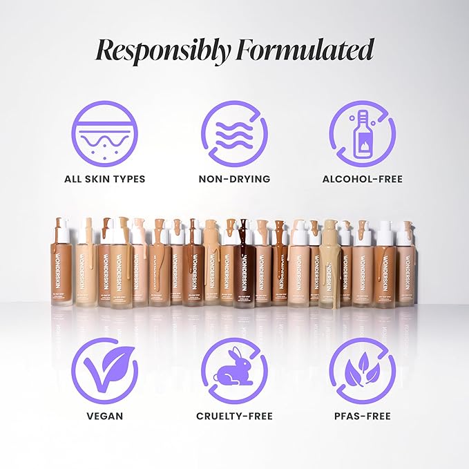 Wonderskin Hyper Bond All-Day Stay Serum Foundation – Waterproof, Transfer-Proof, 24HR Longwear Face Makeup with Niacinamide & Hyaluronic Acid – Lightweight, Natural Finish (Mood)