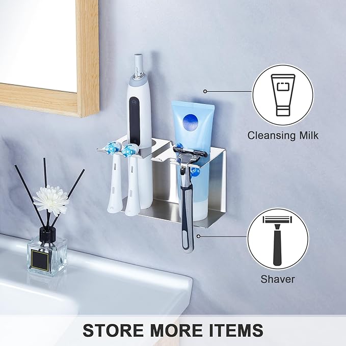 Toothbrush Head Holders, Electric Tooth Brush Head Holder, Wall Mounted Toothpaste Holder for Bathrooms Shower, Adhesive Tooth Brushing Holder Razor Holder Organizer Storage (Silver)