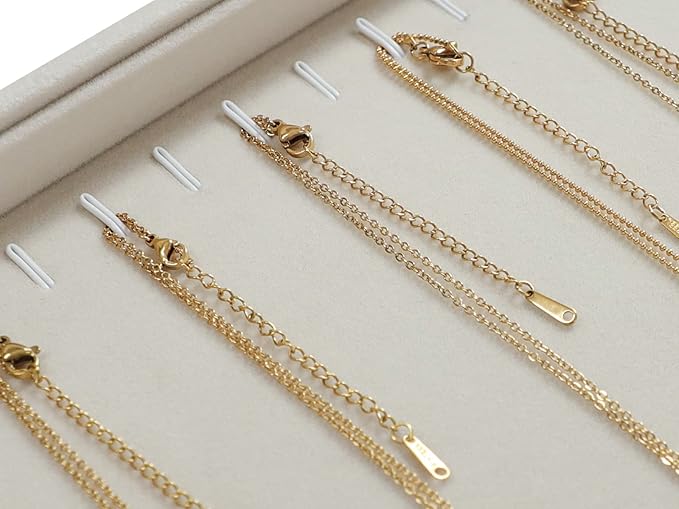 Stratalife Necklace Organizer Stackable Jewelry Organizer 20 Hooks Large Jewelry Tray Necklaces Holder Bracelet Storage for Women Girls Velvet (Beige Necklace Tray)