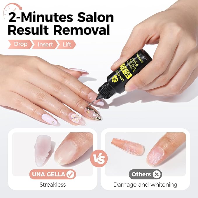 UNA GELLA Nail Glue Remover for Press on Nails，20ml Pinpoint Non-Acetone Gel Nail Glue Remover for Nails Tips，Gentle Nail Polish Remover with Upgraded Stick Easy Removal DIY Manicure Supply