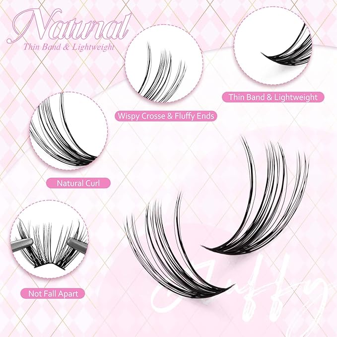 FADLASH Lash Clusters Kit Lash Extensions Individual Lashes D Curl 12-18mm Eyelash Clusters with Lash Bond and Seal Lash Tweezers Natural Lash Clusters Kit 280Pcs