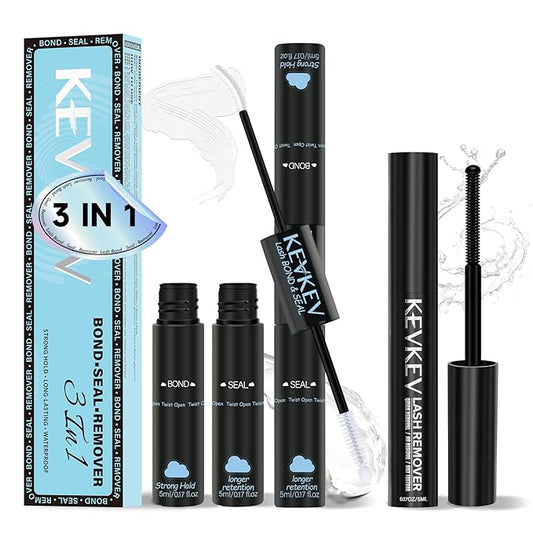 Lash Cluster Glue Lash Remover For Lash Extensions 3 In 1 Kit Strong Hold Clear Bond and Seal Lash Glue Gentle Quick Removal Lash Cluster Remover DIY Lash Extension At Home,Easy to Use(10ml+5ml)