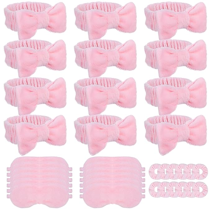 36 PCS Spa Headband Bulk, Girls Spa Headband Pink Makeup Headbands Eye Mask Coral Fleece Scrunchies Sleepover Party Supplies Slumber Party Supplies for Girls for Women and Girl Gifts