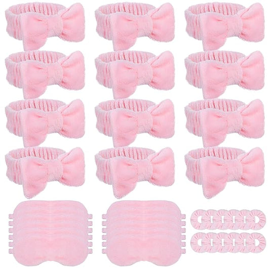36 PCS Spa Headband Bulk, Girls Spa Headband Pink Makeup Headbands Eye Mask Coral Fleece Scrunchies Sleepover Party Supplies Slumber Party Supplies for Girls for Women and Girl Gifts