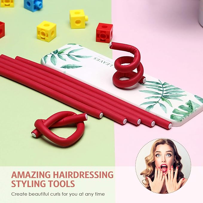 Syhood 30 Pcs Flexible Curling Rods 9.45 Twist Foam Rollers Soft Foam No Heat Hair Rods Rollers and 1 Steel Pintail Comb Rat Tail Comb for Women Long Short Hair(Red,9.45 x 0.3 Inch)