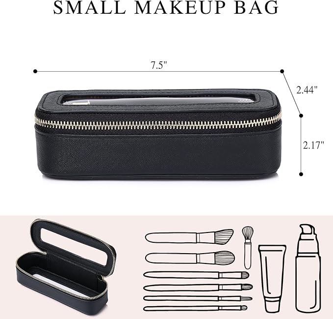 Makeup Brush Case Slim Clear Makeup Bag Travel Cosmetic Case and Waterproof Toiletry Makeup Bag with Zipper Purse Organizer for Women (Black, Slim)