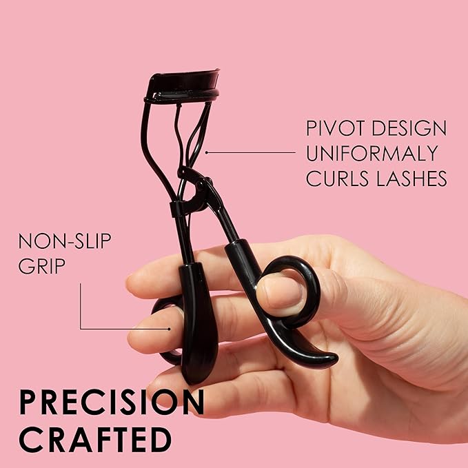 JAPONESQUE Pro Performance Lash Curler with Natural Arch for Sweeping Volume on Natural or False Lashes, Holds Curl for up to 8 Hours, Includes 1 Refill Pad