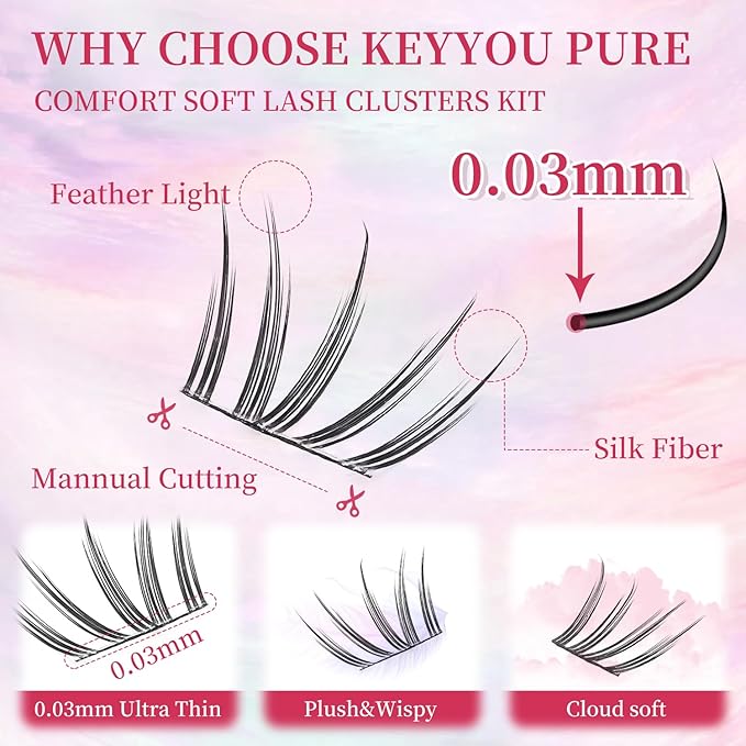 Lash Clusters Kit-Cluster Eyelash Extensions. Volume Lash Clusters. Eyelash Extension Kit. Wispy Lash With Spikes Diy False Extension Kit (croal kit 72pcs)