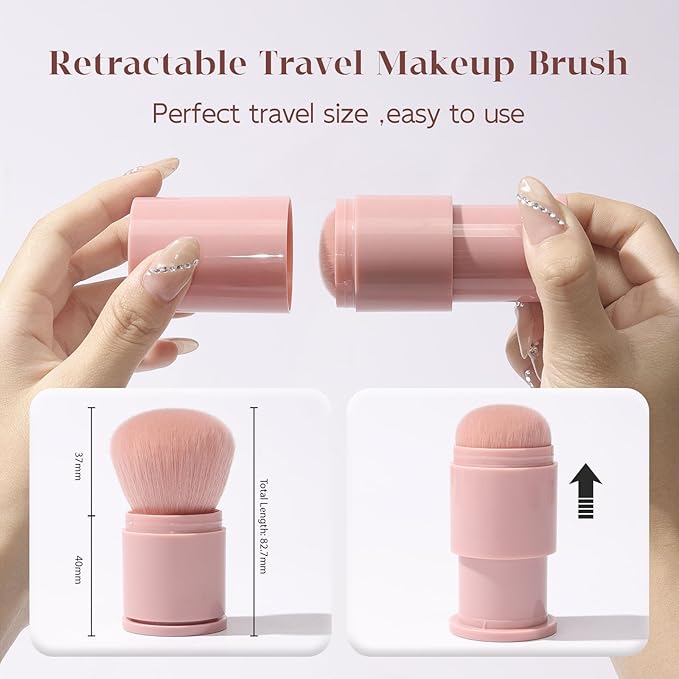 Retractable Makeup Brush, Kabuki Powder brush, Premium Retractable Kabuki Brush, Travel Blush Brush for Bronzer, Setting and Powder Makeup, Essential Tools for Flawless Makeup Application