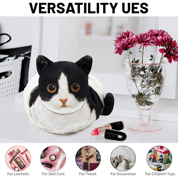Openhaha Drawstring Cat Travel Organizer, Cosmetic Pouch - Lay Flat Makeup Bag Gifts for Cat Lovers (2-pack)