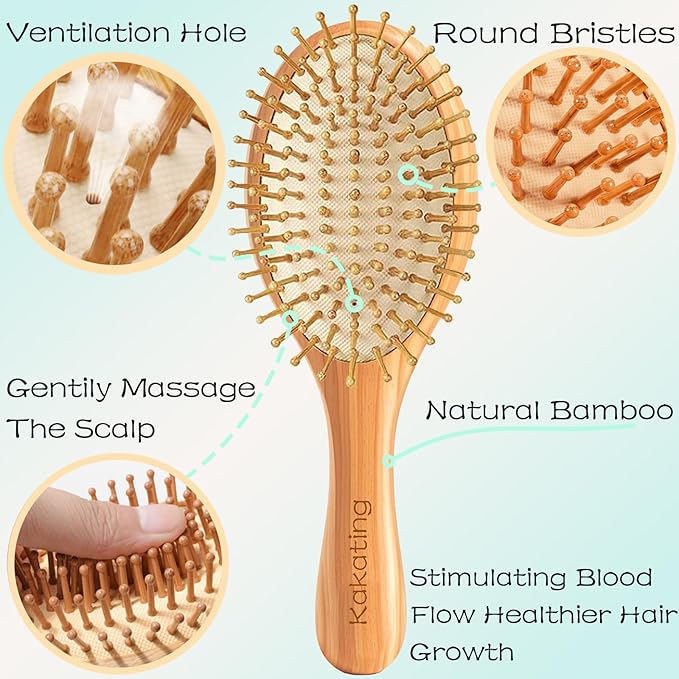 16 Pack Bamboo Hair Brush for Hair Growth | Natural Wooden Hairbrush Detangling Massaging Scalp Bulk (Ellipse, Count, 16)