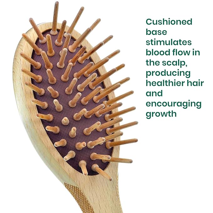 Giorgio Eco Friendly Wooden Bristle Hairbrush Set - Detangling Brush and Hair Growth Brush for Thick or Long Hair - Paddle Hair Brush with Anti Static Beechwood and Silicone Massage Cushion