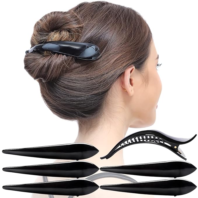 RC ROCHE 6 Pcs Duck Bill Alligator Hair Clips for Women Sectioning Flat Claw Long Thick Hair Inner Teeth Curved Styling Jaw Strong Secure Grip Salon, Medium Black