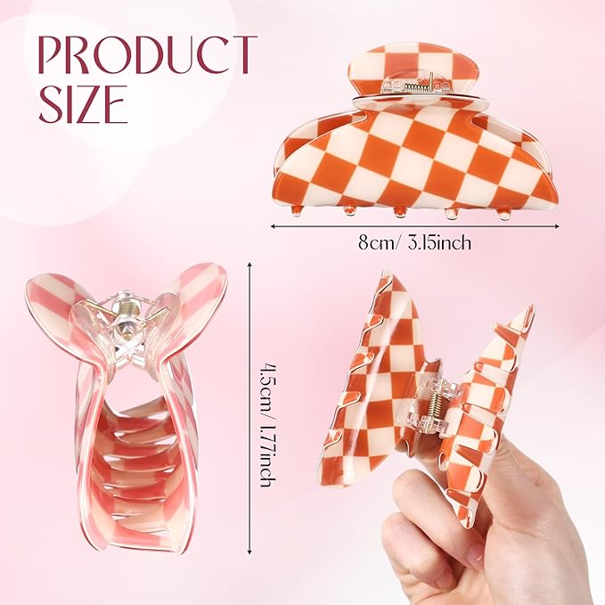 8 Pcs Large Acrylic Hair Claw Clips for Women Non-slip Strong Hold Jaw Clamps for Thick Thin Hair(Checkerboard,Neon Color)