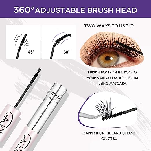 GAQQI Lash Cluster Glue, Lash Bond and Seal Waterproof, Bond & Seal Eyelash Glue for Clusters, Eyelash Adhesive Black Long-Lasting 72H, Latex-Free（5ml+5ml）