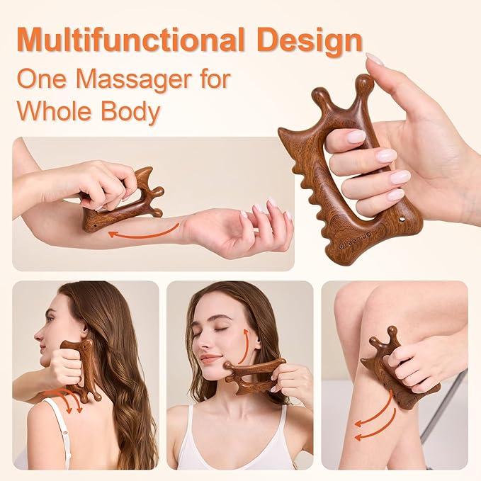 Olaemuo Wooden Gua Sha Tool for Face&Body - 6 in 1 Facial Massager for Lymphatic Drainage - Guasha Body Sculpting Tools Therapy Massage Tool for Cellulite,Jaw Lifting,Muscle Relief - Skin Care Gifts
