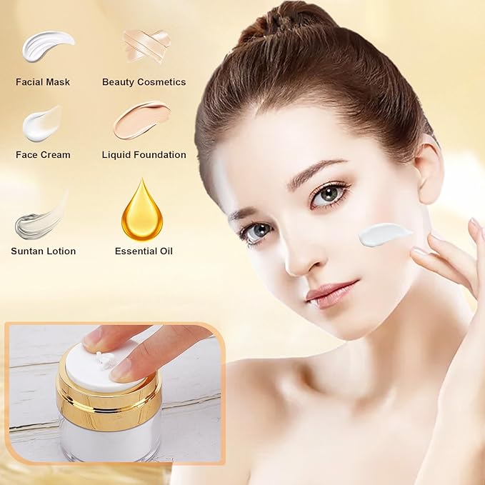 1.7/1/0.5oz Refillable Cosmetic Moisturizer Airless Pump Jar 3 Pack Bottles Travel TSA Size for Cream, Gels and Lotion with 2 Silicone Cream Jars BPA-Free