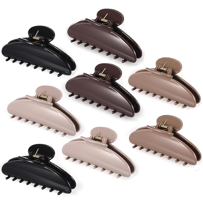 8 Pcs Large Acrylic Hair Claw Clips for Women Non-slip Strong Hold Jaw Clamps for Thick Thin Hair(French,Earth Tones)