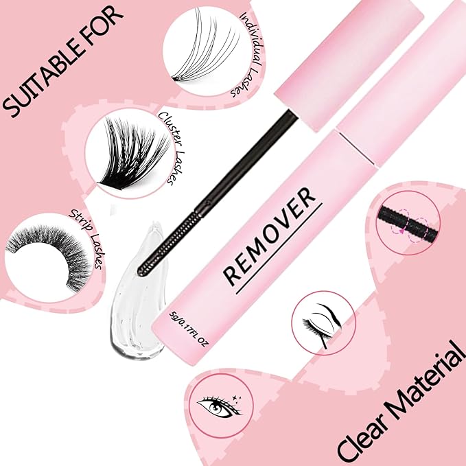 2Pcs Lash Remover for Lash Extension,Cluster Lash Glue Remover Individual Eyelashes Gentle Eye Removal for False Lashes,Eyelash Extension Adhesive Remover Self Use at Home