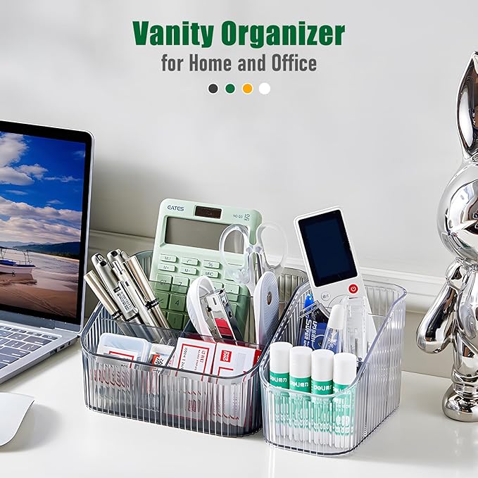 Amber Makeup Brush Holder Organizer for Vanity, Bathroom Countertop Organizer 5 Cups, Toiletry Storage & Display for Skincare, Perfume, Hairbrush, Sunglasses & Desk Accessories