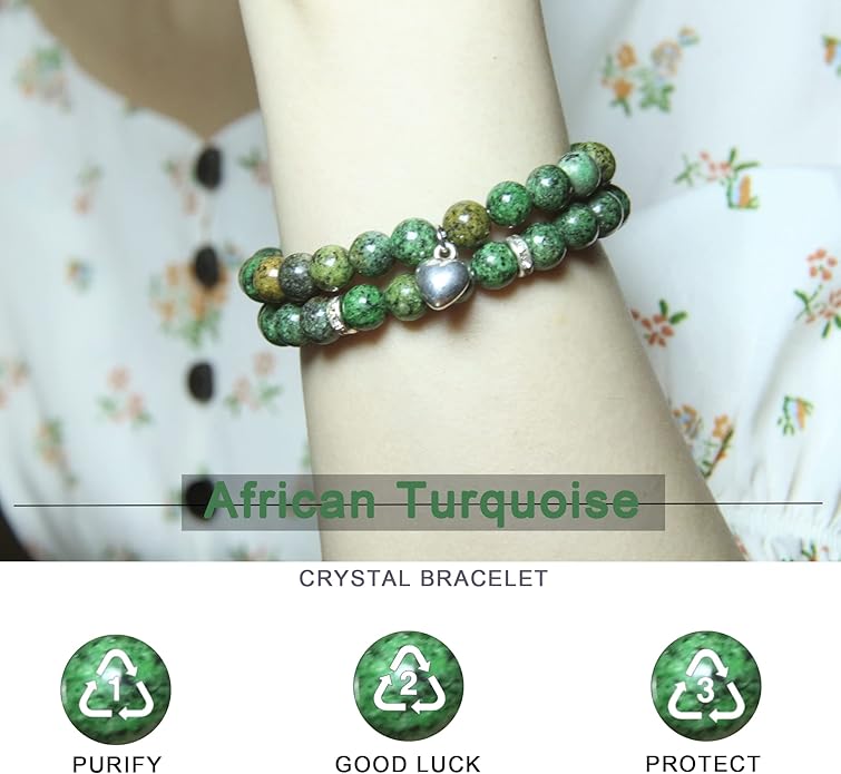 2Pcs Healing Crystal Bracelets for Women Handmade Beaded Bracelet Healing Prayers Crystal 8mm Natural Stone Beads Bracelet Stress Relief Get Well Soon Gifts