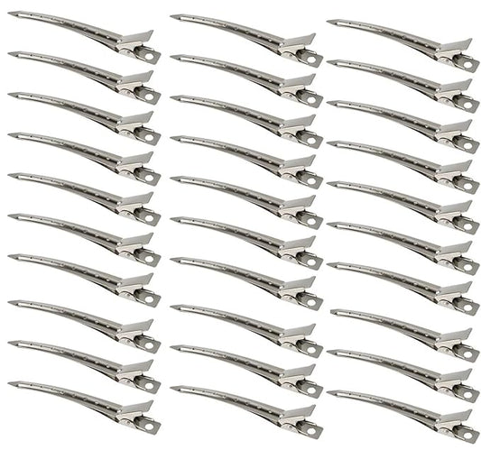 30 Packs Hair Clips, Duck Bill Clips, Hair Coloring, Hair Clips & Barrettes, 3.5 Inches Rustproof Metal Alligator Curl Clips with Holes for Hair Styling, Silver