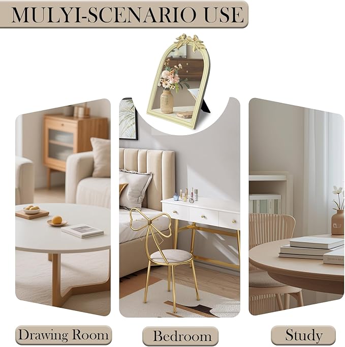 Cream Bird Bow Mirror - 13x10 Inch Perfect Elegant Decorative Accent, Wall-Mounted Tabletop Makeup Mirror for Nursery Baby Room Bedroom Decor