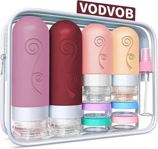 vodvob 16 Pack Travel Bottles Set for Toiletries, TSA Approved Travel Containers Leak Proof Silicone Squeezable Travel Accessories 2oz 3oz for Shampoo Conditioner Lotion Body Wash (BPA Free) (pink)