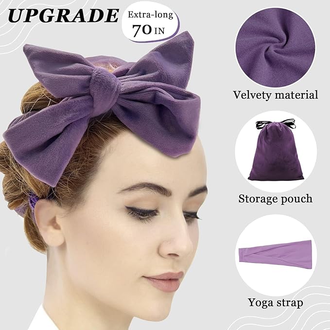 ZILAMPU No Heat Curling Rod Headband, Hair Curlers to Sleep In - Purple, 70" Long, Extra Soft Velour Material, Ideal for Women and Girls with Long Hair, 9-piece Set