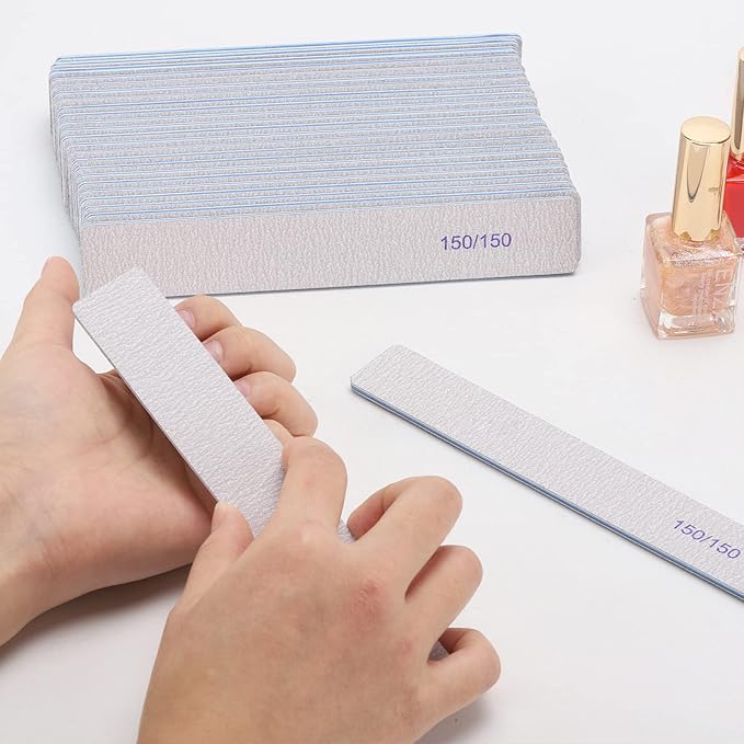 25 Pieces 150/150 Grit Rectangle Nail Files for Acrylic Nails, Reusable Buffering Files Double Sided Emery Boards for Natural Nails