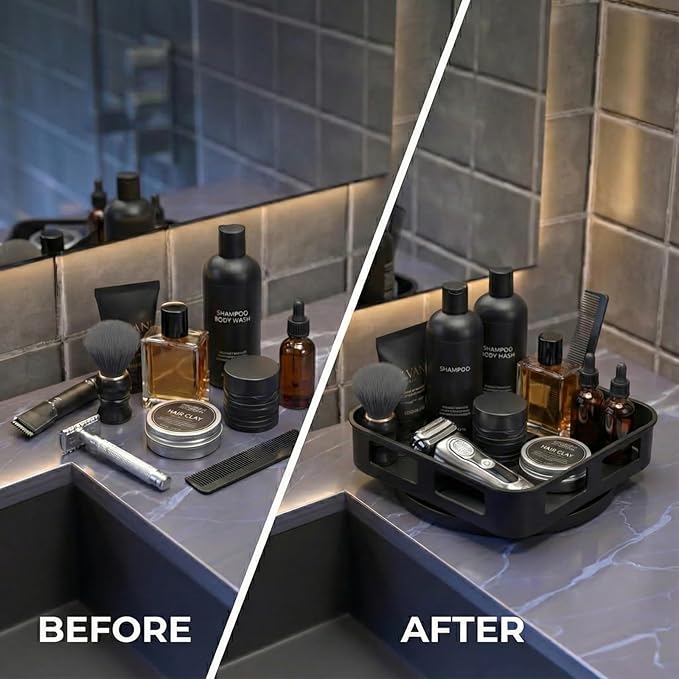 Cologne Organizer for Men, 360°Rotating Bathroom Organizer Countertop, Perfume Organizer, Vanity Tray for Perfume, Skincare, Shaving Kit, Bathroom Storage, Gift for Men