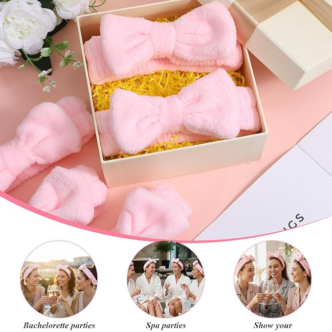 20 PCS Spa Headband, Makeup Headbands for Girls, Non-slip Wide Facial Headband for Washing Face, Spa, Skincare & Sleeping, Soft Flannel Bowtie Design (Pink)