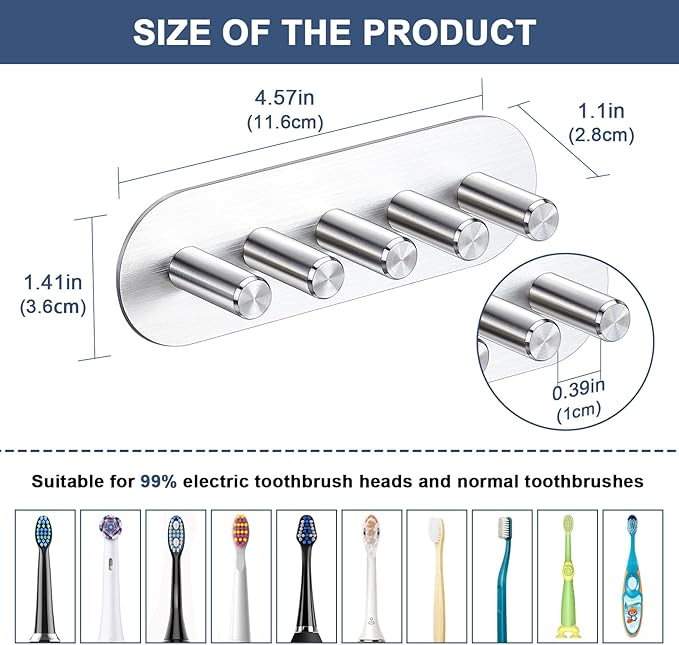 Electric Toothbrush Head Holder for Bathroom Shower, Toothbrush Holders Wall Mounted, Tooth Brushing Holder, Self Adhesive Toothbrush Storage Organizer Toothbrush & Razor Holder (Medium)
