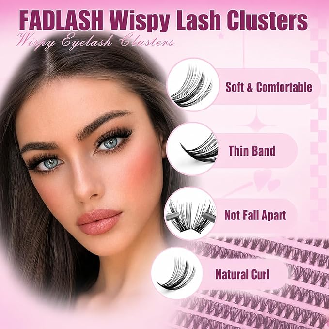 FADLASH Lash Clusters 560Pcs Natural Eyelash Clusters 40D Wispy Lash Extensions 8-16mm D Curl Cluster Eyelash Extensions DIY at Home, 2 Pack (40D 8-16mm, 2 Pack)