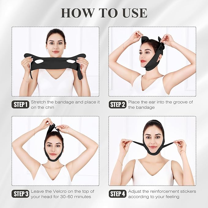 Juskaa Chin Strap for Sleeping,Adjustable Chin Strap,Jaw Strap,Jawline Shaper,V Line Lifting Mask,Black,M