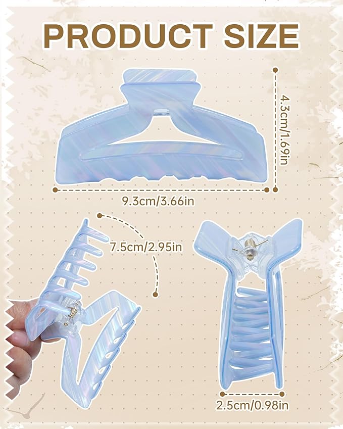 HOKEMP 4 Pcs Hair Claw Clips for Women - Medium Claw Clip Non-Slip Acrylic Hairclips for Thick Thin Hair, Triangle Hollow Design (Color 3)