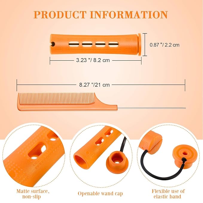 WILLBOND 36 Pieces Cold Wave Rod Hair Perm Rods Hair Rollers Perming Curlers with Steel Rat Tail Comb for Hairdressing Styling