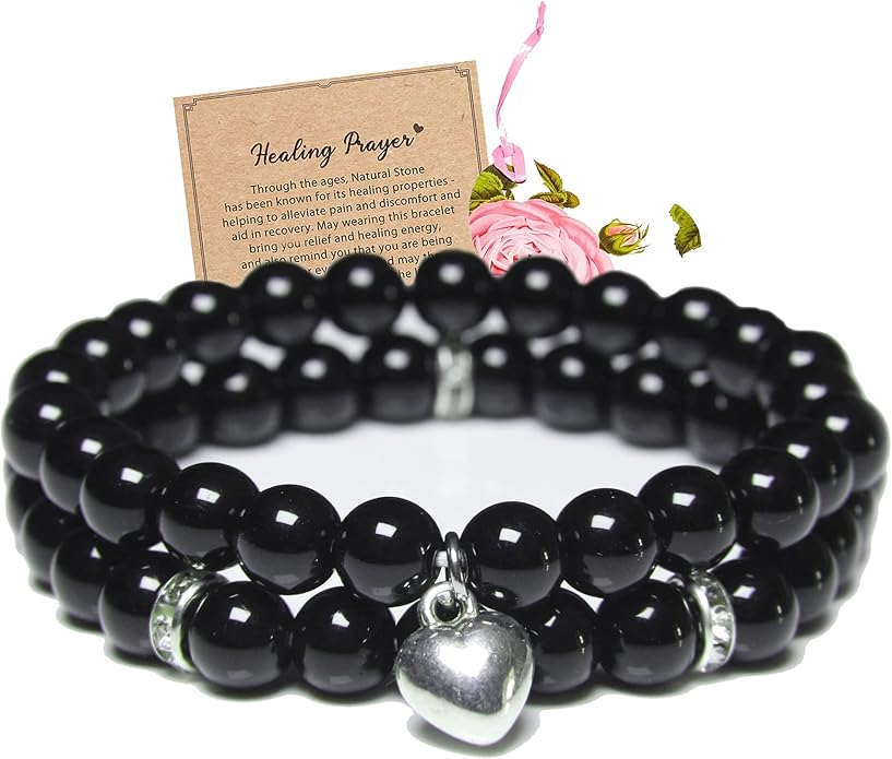 2Pcs Healing Crystal Bracelets for Women Handmade Beaded Bracelet Healing Prayers Crystal 8mm Natural Stone Beads Bracelet Stress Relief Get Well Soon Gifts