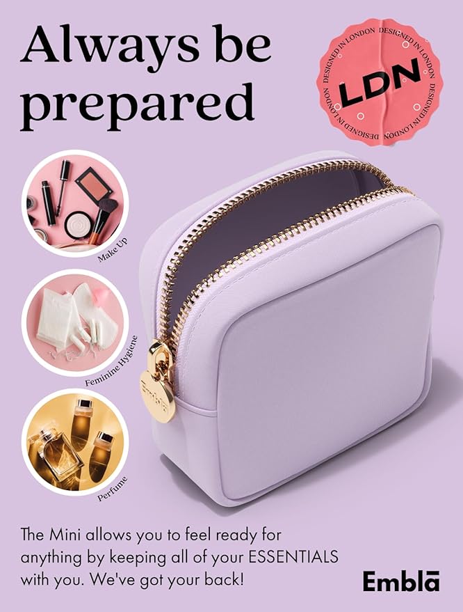 Embla Makeup Bag Travel Cosmetics Pouch and Toiletry Bag, Nylon Zipper Pouch Purse, Cute Make Up Organizer Storage Tote for Women Girls, Waterproof Travel Skincare Case, Small Makeup Bags, Lilac
