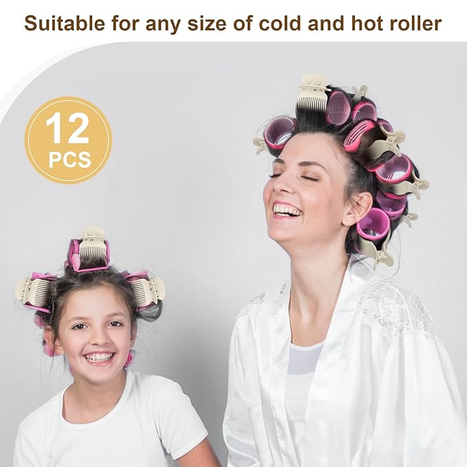 Hot Roller Clips -12PCS Hair Roller Clip - Hair Curler Claw Clip - Replacement Roller Clips for Women Girls Hair Section Styling - Beige